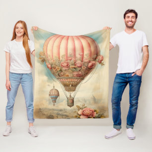 Couverture Polaire Ballon à air chaud vintage Steampunk Rose Floral