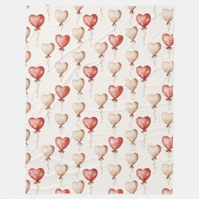 Couverture Polaire Ballons Coeur Crème Rouge (Devant)