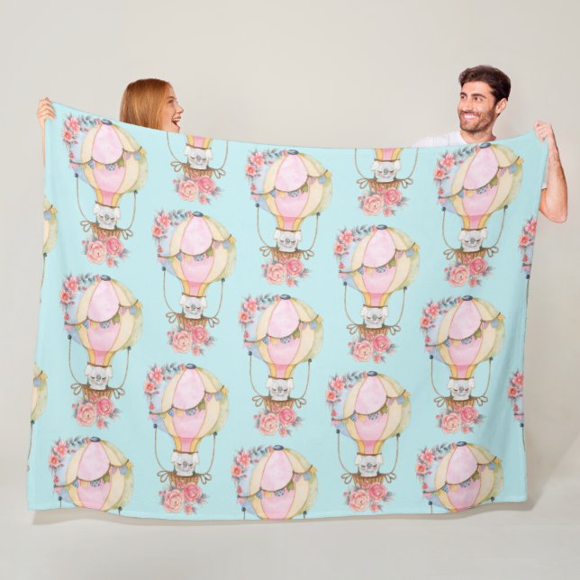 Couverture Polaire Ballons d'air chaud mignon avec Motif d'aquarelle  (En situation)