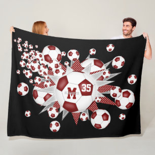 Couverture Polaire ballons de football blanc marron stars filles nom