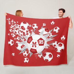 Couverture Polaire Ballons de football blanc rouge étoiles nom de l'a