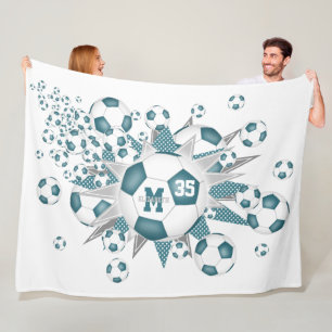 Couverture Polaire Ballons de football blanc turquoise étoiles filles