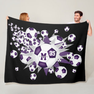 Couverture Polaire ballons de football blanc violet étoiles filles sa