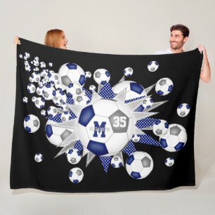 Couverture Polaire Ballons de football gris bleu étoiles nom de l'ath