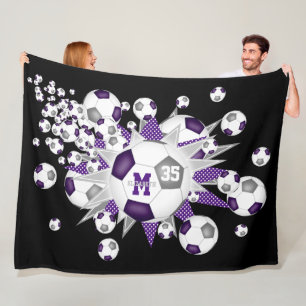 Couverture Polaire Ballons de football gris violet étoiles salle de s