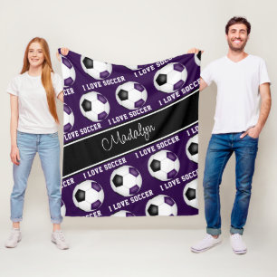 Couverture Polaire ballons de soccer noir violet girly motif texte