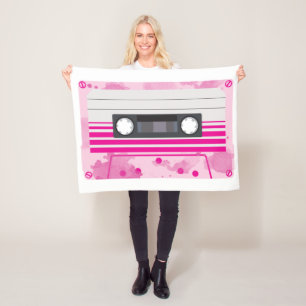 Couverture Polaire Bande de cassette rose avec éclaboussures d'aquare