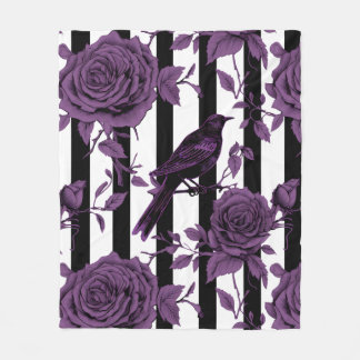 Couverture Polaire Bandes avec Roses violets et corbeaux