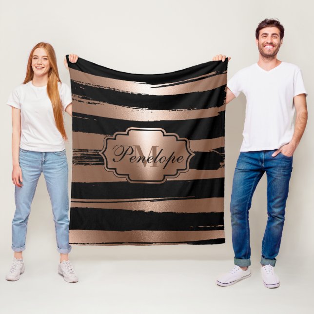 Couverture Polaire Bandes de pinceau rose or (En situation)