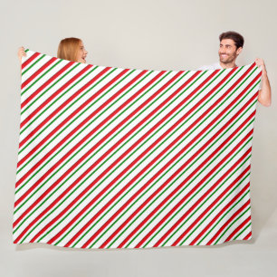 Couverture Polaire Bandes de sucre de canne, rouge, vert et blanc