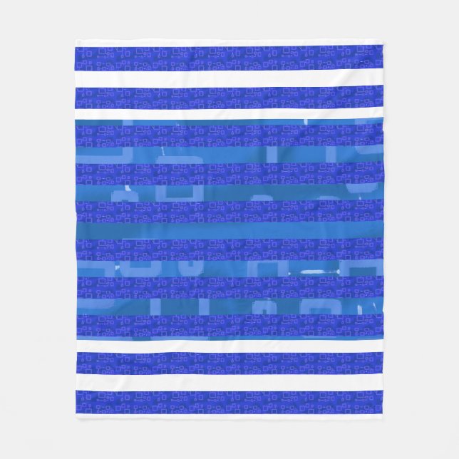 Couverture Polaire Bandes géométriques blanches bleues cool (Devant)