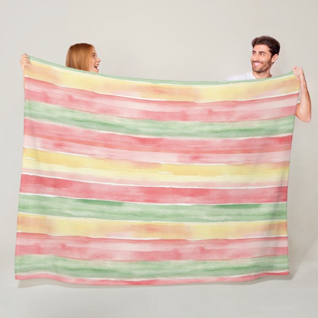 Couverture Polaire Bandes Jaune Rose Menthe Aloha (En situation)