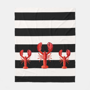 Couverture Polaire Bandes noires et blanches avec homards rouges