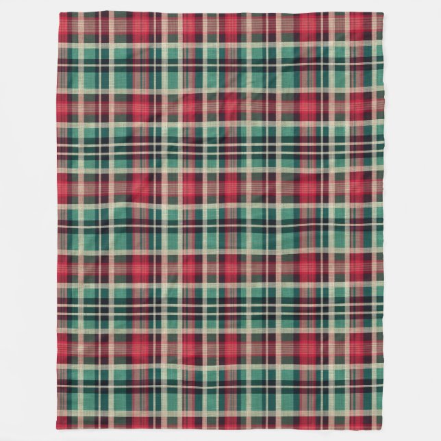 Couverture Polaire Bandes Plaid Vert Crème Rouge (Devant)