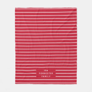 Couverture Polaire Bandes rouges et blanches mignonnes nom de famille