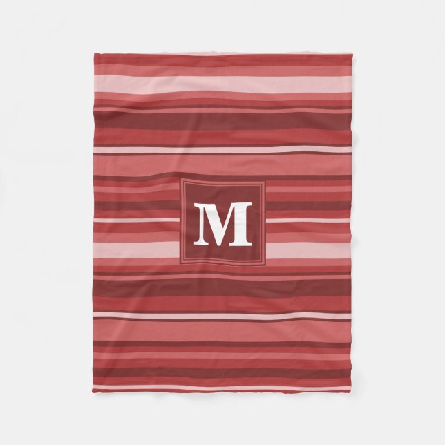 Couverture Polaire Bandes rouges monogrammes (Devant)