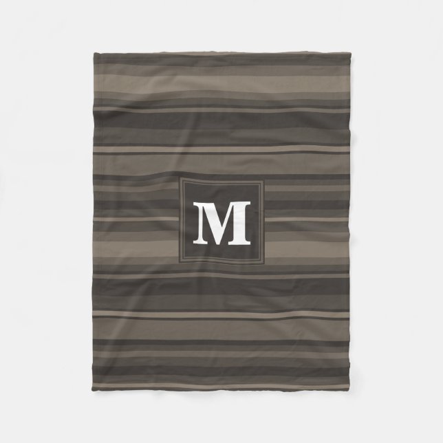 Couverture Polaire Bandes taupe monogramme (Devant)