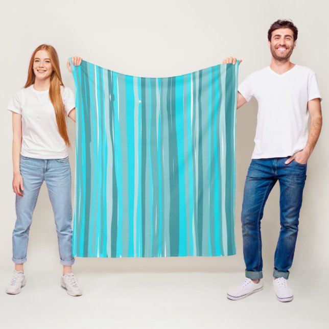 Couverture Polaire Bandes turquoises verticales (En situation)