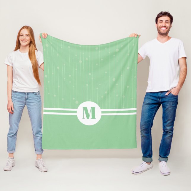 Couverture Polaire Bandes vertes à la menthe monogramme pastel mollet (En situation)