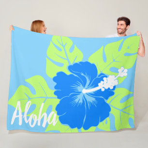Couverture Polaire Banzai Beach Hibiscus hawaïen Aloha floral - Bleu