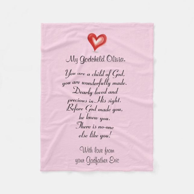 Couverture Polaire Baptême / Cadeau Baptême Pour Godchild, Personnali (Devant)