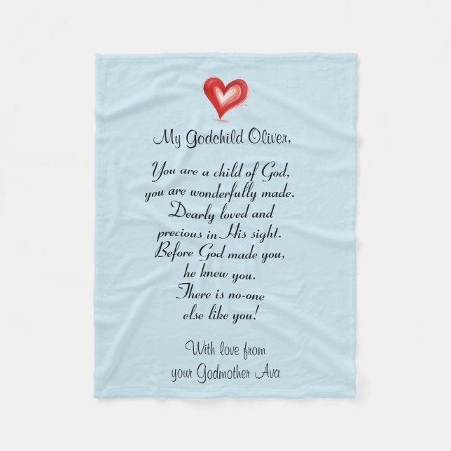 Couverture Polaire Baptême / Cadeau Baptême Pour Godchild, Personnali (Devant)