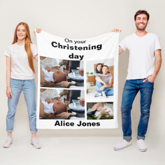 Couverture Polaire Baptême Personnalisé 4 Photo Collage