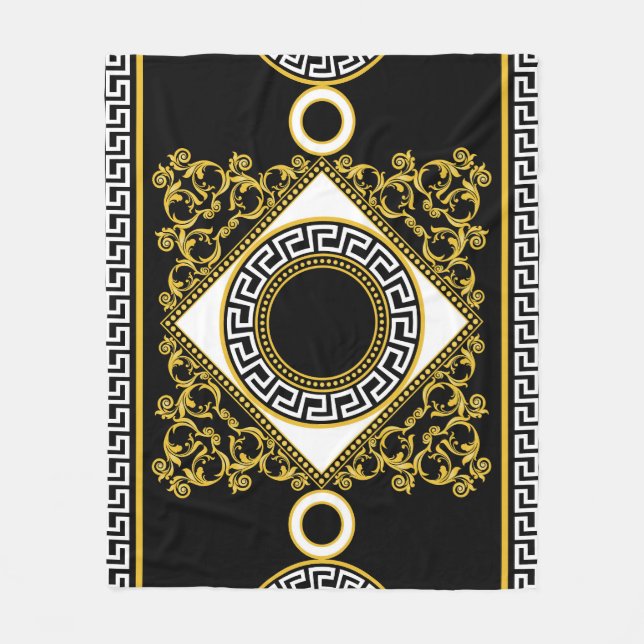 Couverture Polaire Baroque d'or : frontière noire grecque (Devant)