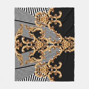 Couverture Polaire Baroque doré, décoration complexe.