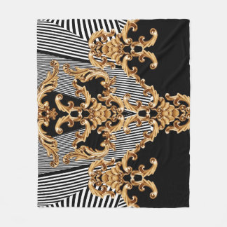 Couverture Polaire Baroque doré, décoration complexe.
