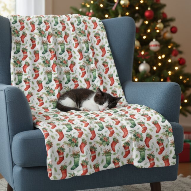 Couverture Polaire Bas de Noël verts et rouges (Créateur téléchargé)