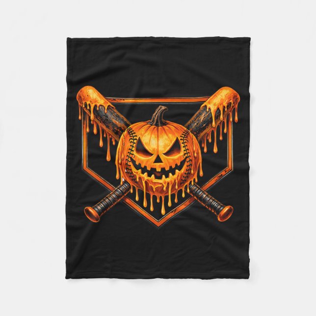 Couverture Polaire Baseball Drip Citrouille Fantôme Effrayant Hallowe (Devant)