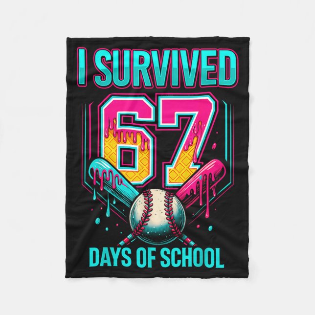 Couverture Polaire Baseball Drip Number 67 I Survived 67 Days Of Scho (Devant)