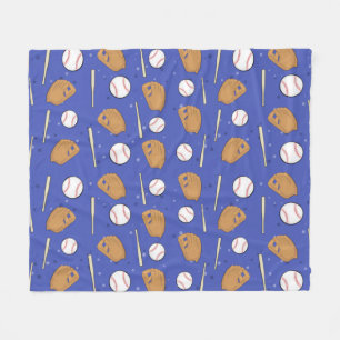 Couverture Polaire Baseball - Gants, Balles et Bats sur fond bleu