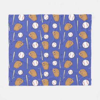 Couverture Polaire Baseball - Gants, Balles et Bats sur fond bleu