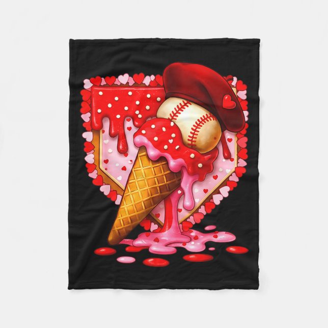 Couverture Polaire Baseball Heart Valentine Baseball Ice Cream Drip B (Devant)