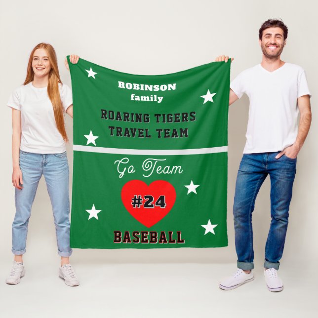 Couverture Polaire Baseball Nom Stars Cœur Vert (En situation)