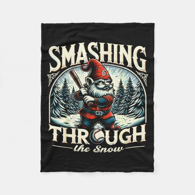 Couverture Polaire Baseball Player Christmas Gnome, Smashing Through  (Devant)