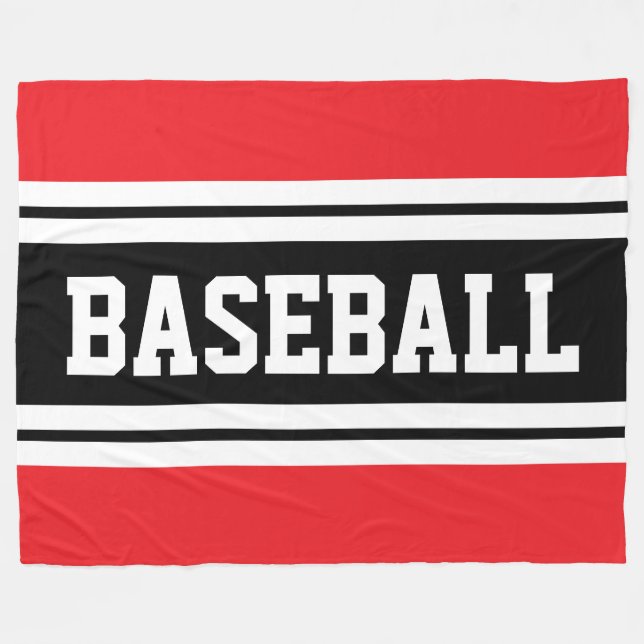 Couverture Polaire BASEBALL rouge vif noir blanc rayures de course (Devant (Horizontal))
