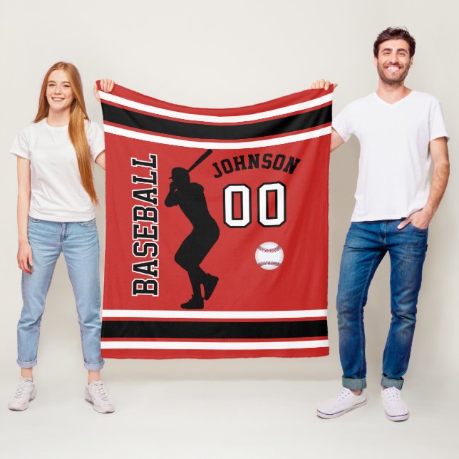 Couverture Polaire Baseball ⚾ Sport en Rouge foncé, Noir et Blanc (En situation)