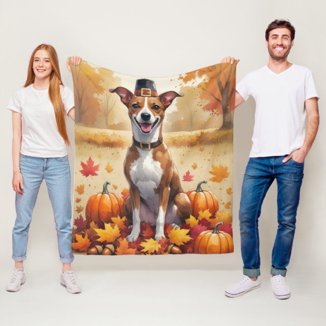 Couverture Polaire Basenji dans l'art de l'Action de grâce des feuill (En situation)