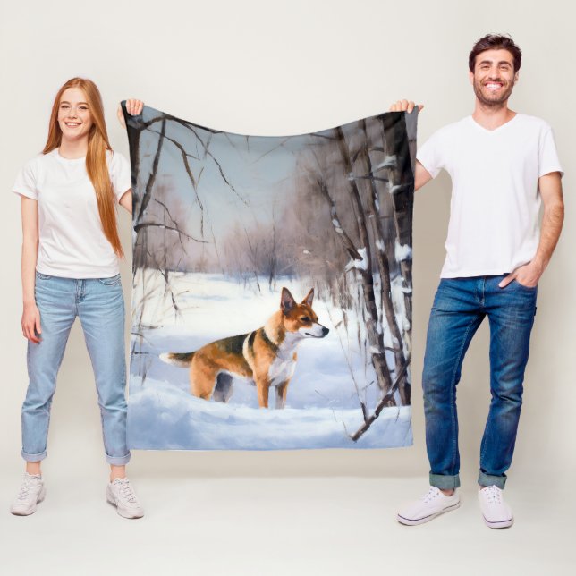 Couverture Polaire Basenji Qu'il neige Noël  (En situation)