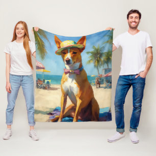 Couverture Polaire Basenji sur la plage, cadeau d'été pour les amoure