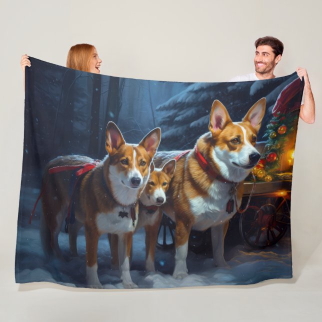 Couverture Polaire Basenji Traîneau enneigé Décor de Noël (En situation)