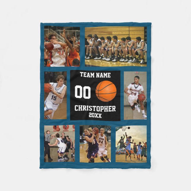 Couverture Polaire Basket-ball 7 Photo Collage Bleu foncé Petit (Devant)