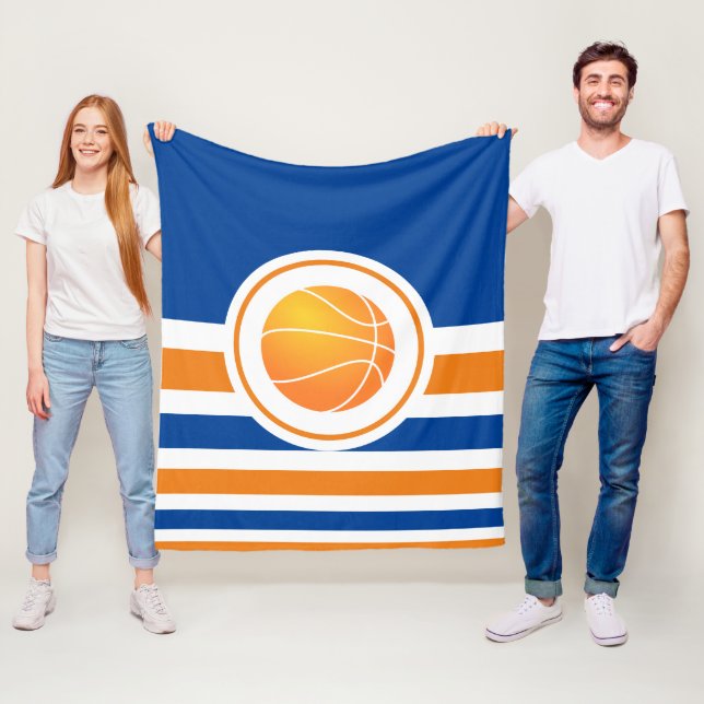 Couverture Polaire Basket-ball bleu et orange (En situation)