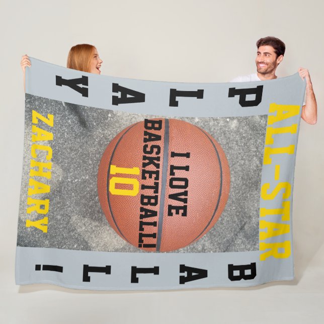 Couverture Polaire Basket-ball Blue Grey Nom du joueur (En situation)
