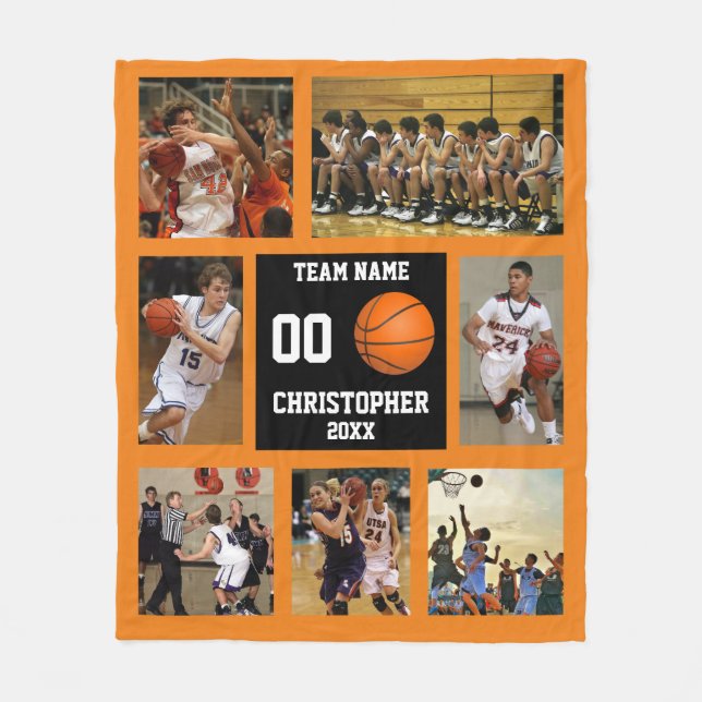 Couverture Polaire Basket-ball photo collage blanc polaire orange (Devant)