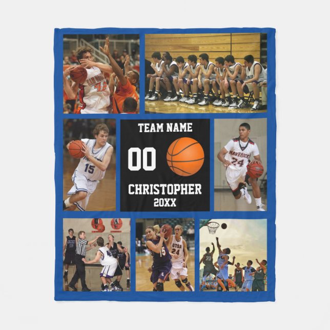 Couverture Polaire Basket-ball photo collage bleu profond (Devant)