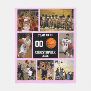 Couverture Polaire Basket-ball photo collage polaire rose